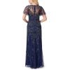 Women’s Flutter Sleeve Beaded Gown(Navy)