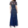 Women’s Flutter Sleeve Beaded Gown(Navy)