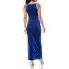 Women’s Stretch Velvet Column Gown(Deep Ocean)