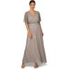 Adrianna Papell Womens Beaded Blouson Gown(Pewter/Silver)