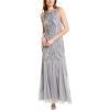 Adrianna Papell Women’s Beaded Halter Gown, Silver Mist, 4