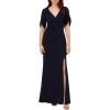 Adrianna Papell Womens Pearl Trim Knit Crepe Gown(Midnight)