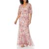 Adrianna Papell Womens Printed Beaded Mesh Long Gown(Blush Multi)