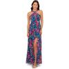 Adrianna Papell Womens Printed Chiffon Halter Gown(Navy/Multi)