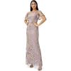 Adrianna Papell womens Floral Embroidery Gown(Taupe/Gold)