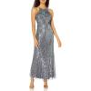 Aidan Mattox Womens Beaded Gown with Train and Spaghetti Straps(Gunmetal)
