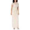 Aidan Mattox Women’s Short Sleeve Beaded Illusion Gown(Champagne)