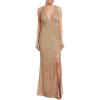 Aidan Mattox Womens Sleeveless Beaded V Neck Gown(Light Gold)
