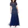 Women’s Flutter Sleeve Beaded Gown(Navy)