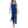 Women’s Stretch Velvet Column Gown(Deep Ocean)
