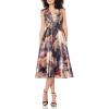Women’s V-Neck Cap Sleeve Pleated Dress(Pink)