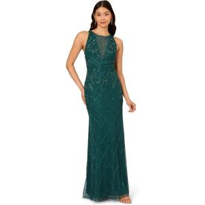 Adrianna Papell Womens Bead Halter Long Dress(Gem Green)