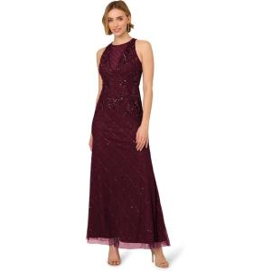 Adrianna Papell Womens Bead Halter Long Dress(Night Plum)