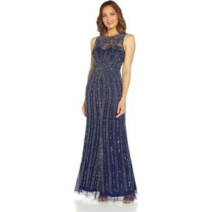 Adrianna Papell Women’s Beaded Gown with Mermaid Skirt(Light Navy)