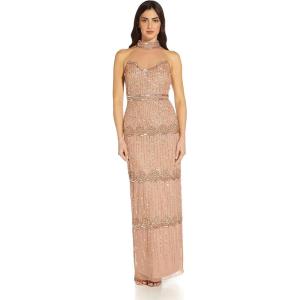 Adrianna Papell Womens Beaded Halter Column Gown(Rose Gold)