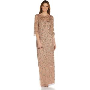 Adrianna Papell Womens Beaded Illusion Column Gown(Rose Gold)