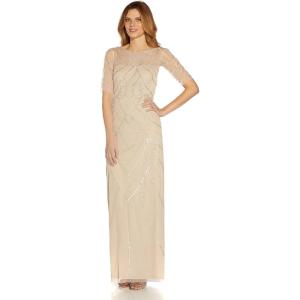 Adrianna Papell Womens Beaded Long Column Gown(Biscotti)