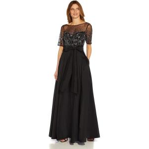 Adrianna Papell Womens Beaded Mesh and Taffeta Gown(Black)