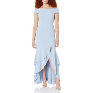 Adrianna Papell Women’s Crepe Ruffle Gown(Elegant Sky)