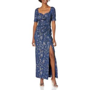 Adrianna Papell Women’s Draped Metallic Jacquard Gown(Deep Ocean)