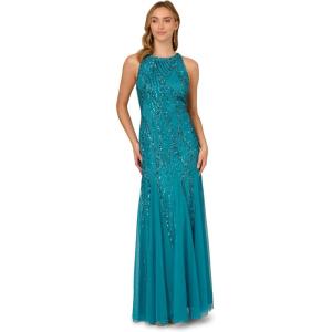 Adrianna Papell Womens Halter Beaded Dress(Teal)