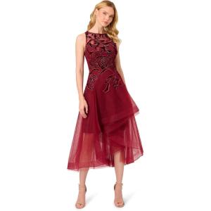 Adrianna Papell Womens Halter Velvet Tulle Dress(Garnet)
