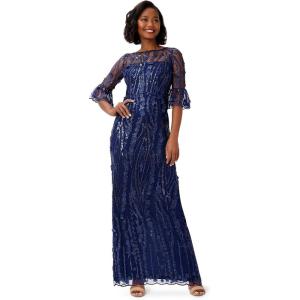 Adrianna Papell Womens Long 3D Floral Sequin Gown(Light Navy)