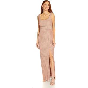 Adrianna Papell Womens Metallic Long Gown(Rose)