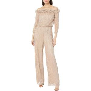 Adrianna Papell Womens Metallic Rosette Jumpsuit(Champagne Gold)