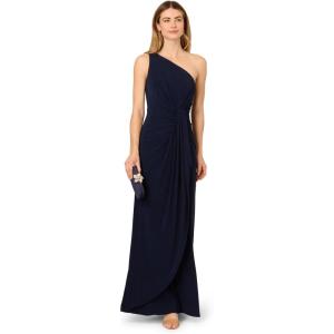 Adrianna Papell Women’s One Shoulder Jersey Dress, Red Wine, 8(Midnight)
