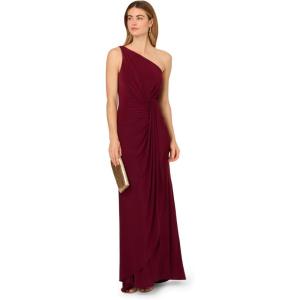 Adrianna Papell Women’s One Shoulder Jersey Dress, Red Wine, 8(Red Wine)