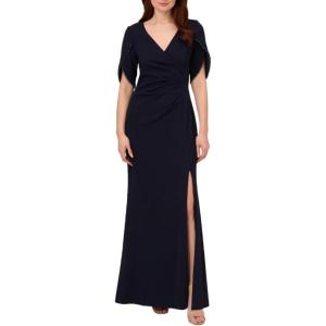 Adrianna Papell Womens Pearl Trim Knit Crepe Gown(Midnight)