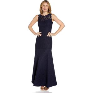 Adrianna Papell Women’s Sleeveless Lace Trumpet Gown(Navy)