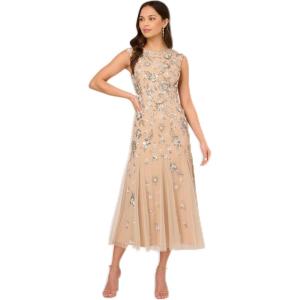 Adrianna Papell Womens Tuxedo High Low Gown(Silver/Nude)
