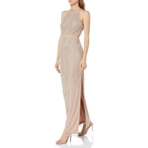 Aidan Mattox Women’s Crew Neck Beaded Gown(Taupe)