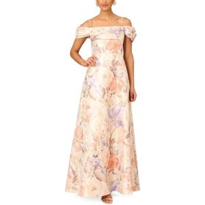 Aidan Mattox Women’s Off Shoulder Pleated Bodice Gown(Bronze Multi)