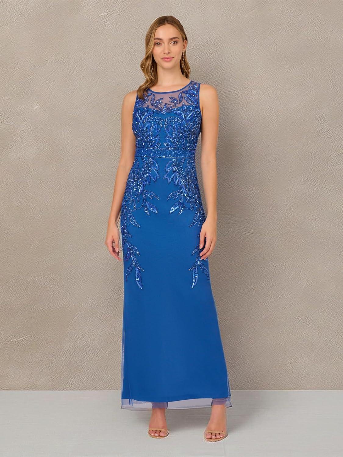 image:imageAdrianna Papell Womens Beaded Column GownBlue Horizon
