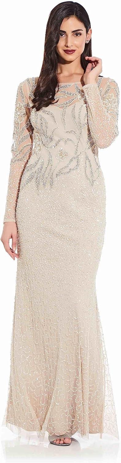 image:imageAdrianna Papell Womens Beaded Long DressBiscotti