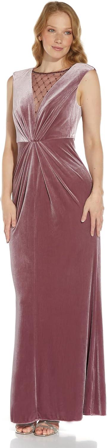 image:imageAdrianna Papell Womens Beaded Velvet Mermaid GownSpecial Occasion DressAntique Rose