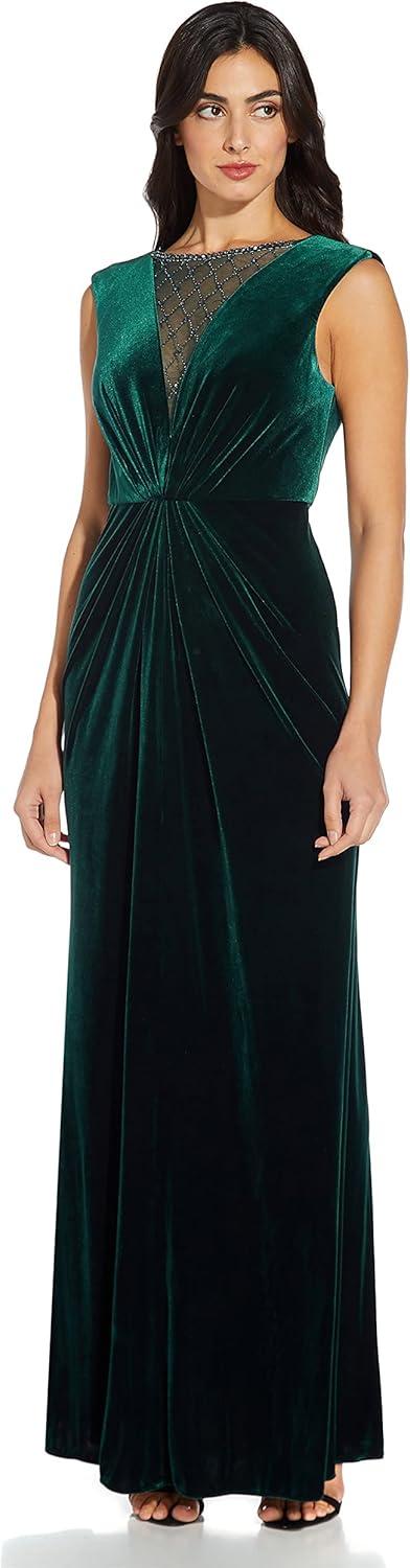 image:imageAdrianna Papell Womens Beaded Velvet Mermaid GownSpecial Occasion DressHunter