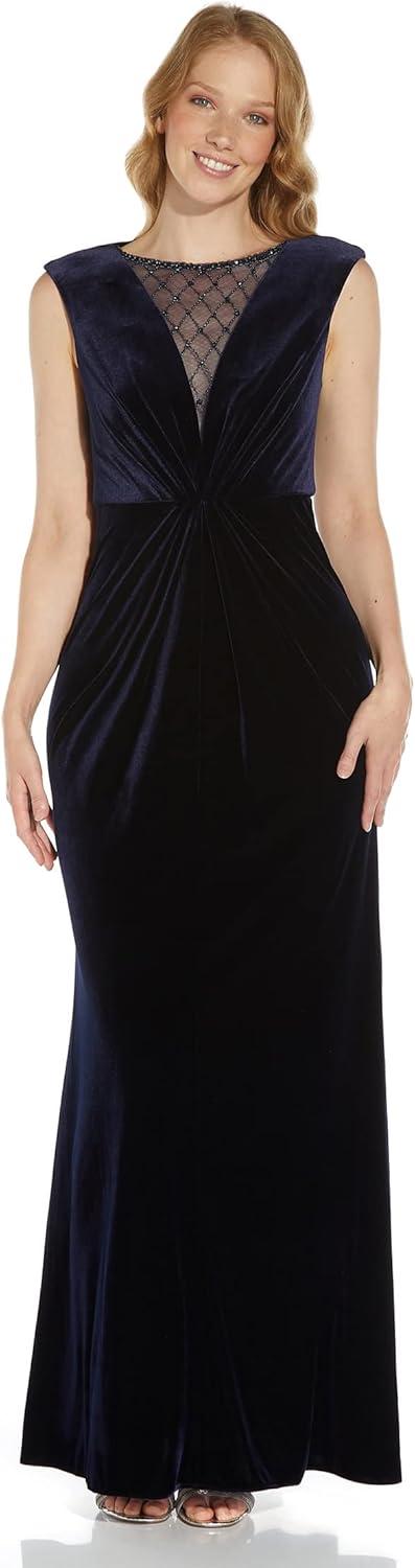 image:imageAdrianna Papell Womens Beaded Velvet Mermaid GownSpecial Occasion DressMidnight
