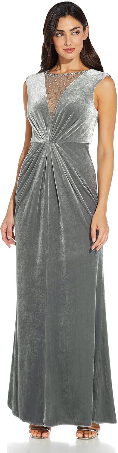 image:imageAdrianna Papell Womens Beaded Velvet Mermaid GownSpecial Occasion DressSilver