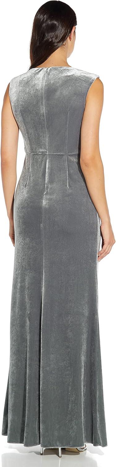 image:imageAdrianna Papell Womens Beaded Velvet Mermaid GownSpecial Occasion DressSilver