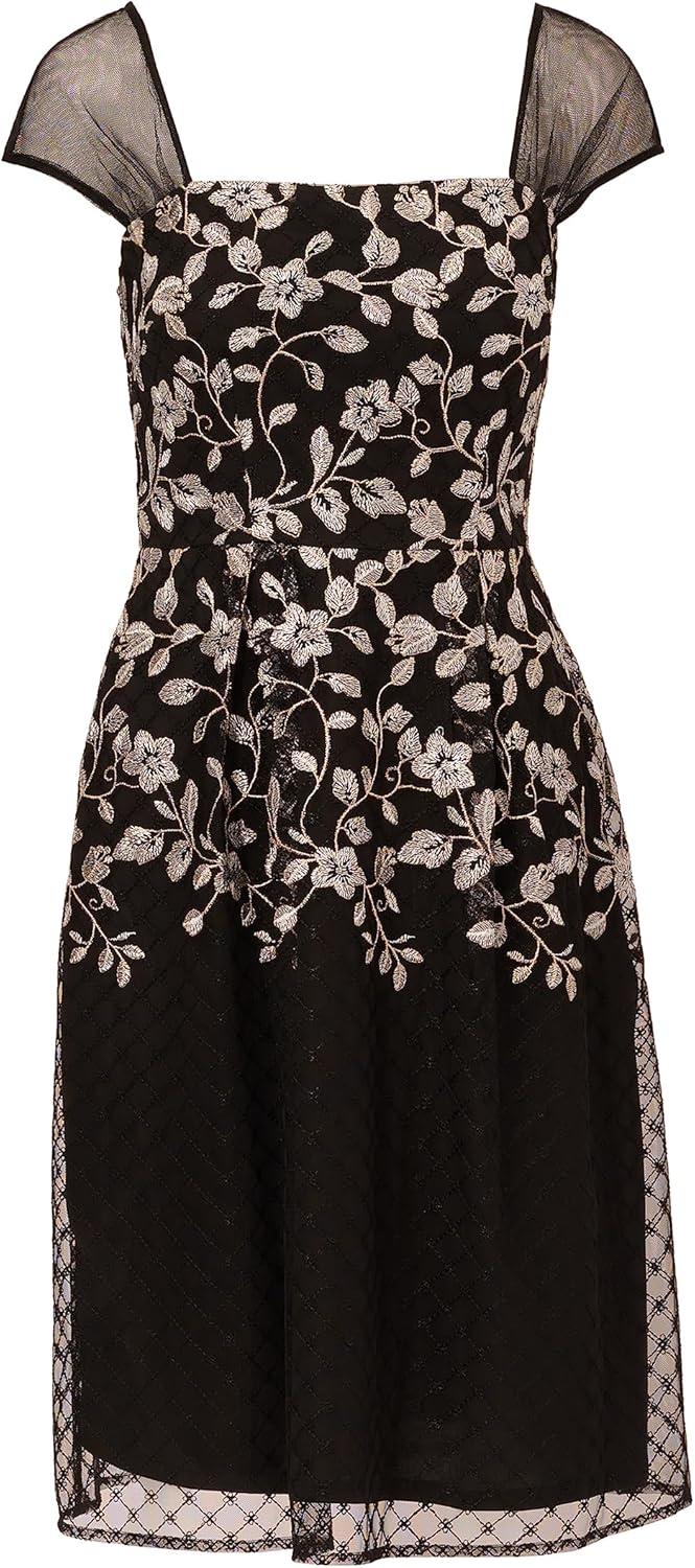 image:imageAdrianna Papell Womens Border Embroidery Midi DressBlackIvory