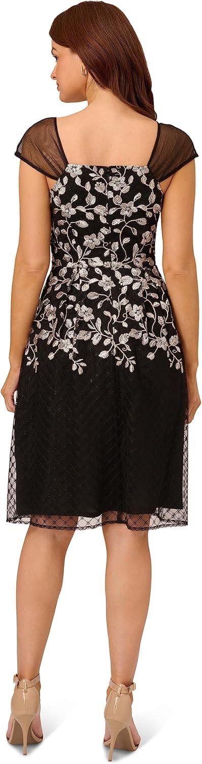 image:imageAdrianna Papell Womens Border Embroidery Midi DressBlackIvory