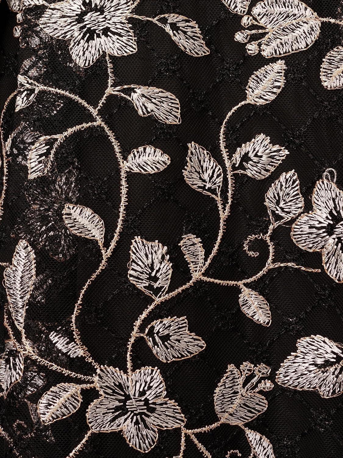 image:imageAdrianna Papell Womens Border Embroidery Midi DressBlackIvory