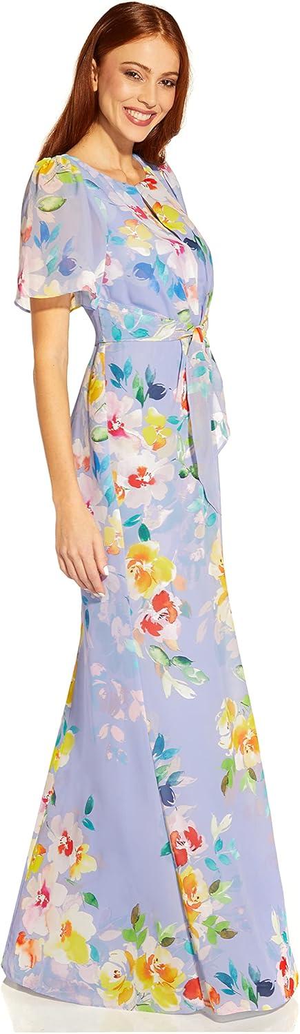 image:imageAdrianna Papell Womens Floral Chiffon Beaded GownPeri Multi