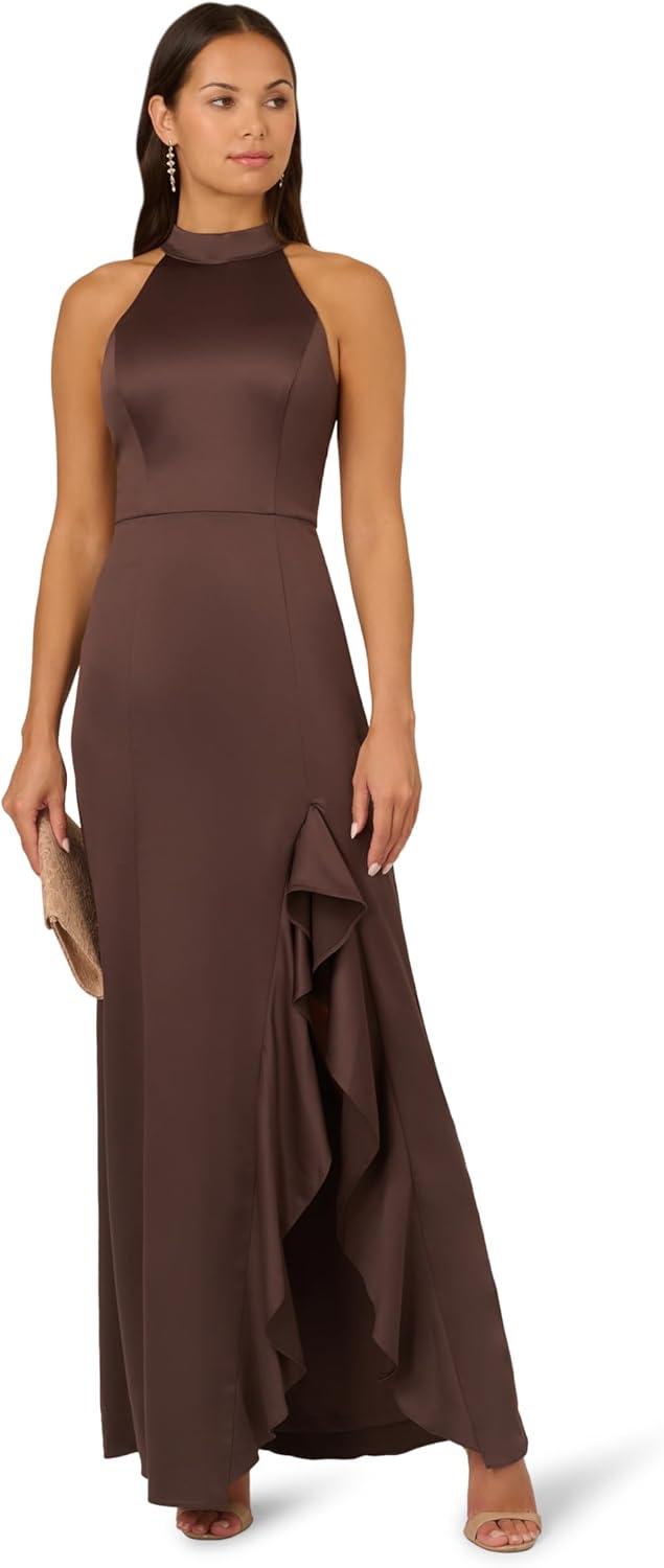 image:imageAdrianna Papell Womens Halter Slim Coulmn GownDark Brown