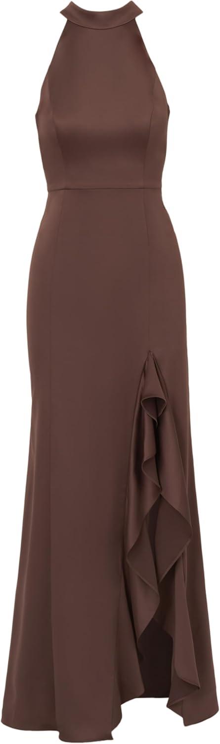 image:imageAdrianna Papell Womens Halter Slim Coulmn GownDark Brown