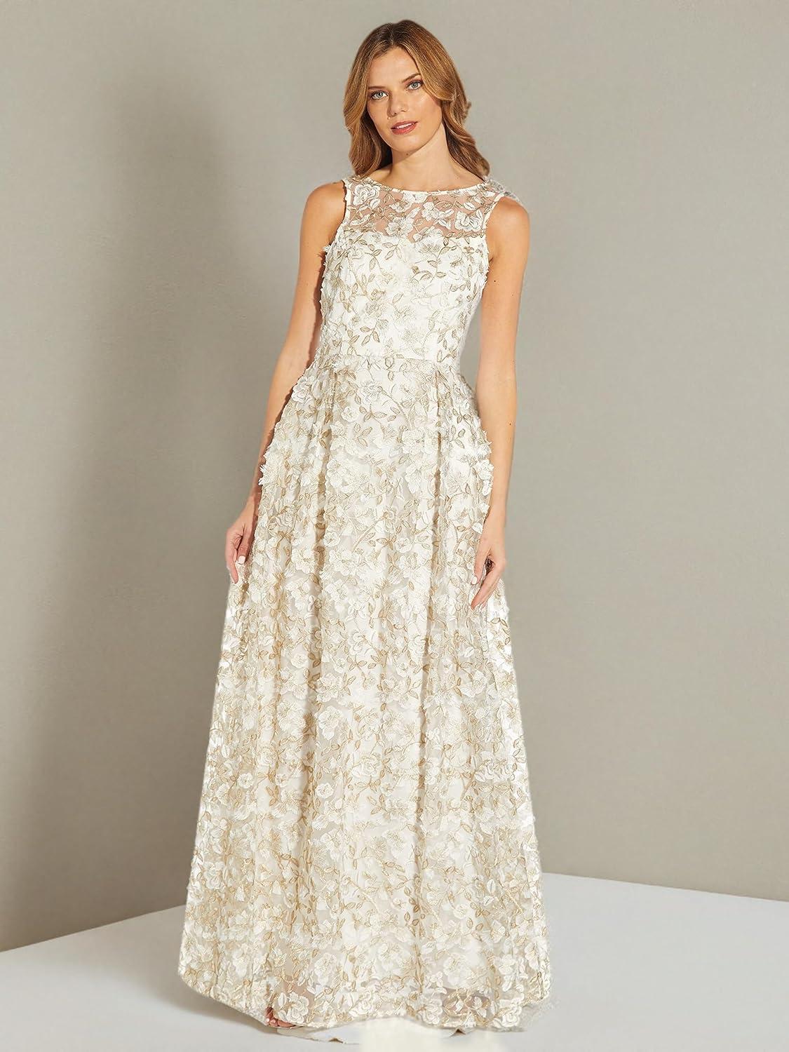 image:imageAdrianna Papell Womens Metallic Floral GownIvoryGold